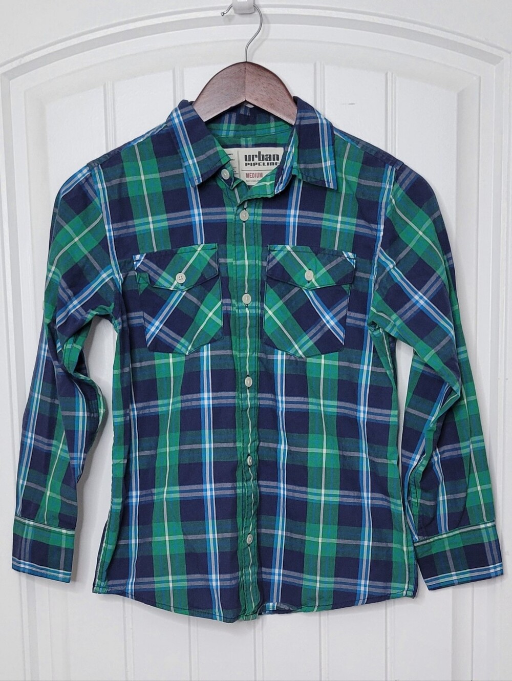 Urban Pipeline Kids Green & Blue Plaid Button-Up Shirt